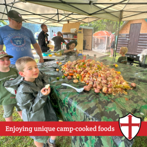 Enjoying unique camp-cooked meals