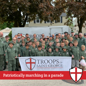 Patriotically marching in a parade